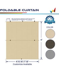 Windscreen4less 4ft W x 6ft H Sun Shade Curtain Foldable Shade Fabric UV Blockage for Deck Pergola Yard Gazebo Patio Outdoor Indoor, Beige (3 Year Warranty)-Custom Sizes Available