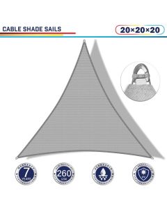 Windscreen4less Steel Wired Light Gray Triangle 20ft x 20ft x 20ft A-Ring Reinforcement Heavy Duty Strengthen Durable(260GSM)-Galvanized Cable Enhanced Large Sun Shade Sail - 7 Year Warranty