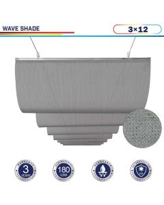 Windscreen4less Retractable Shade Canopy Replacement Cover for Pergola Frame Slide on Wire Cable Wave Drop Shade Cover Shade Sail Awning for Patio Deck Yard Porch 3ft W x 12ft L Light Gray (3 Year Warranty)-Custom Sizes Available