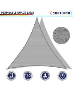 Windscreen4less 10ft x 10ft x 10ft Triangle Curve Edge Sun Shade Sail Canopy in Color Light Gray for Outdoor Patio Backyard UV Block Awning with Steel D-Rings 180GSM (3 Year Warranty) - Customized Sizes Available