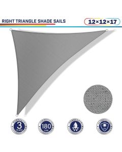 Windscreen4less 12ft x 12ft x 17ft Right Triangle Curve Edge Sun Shade Sail Canopy in Color Light Gray for Outdoor Patio Backyard UV Block Awning with Steel D-Rings 180GSM (3 Year Warranty) - Customized Sizes Available