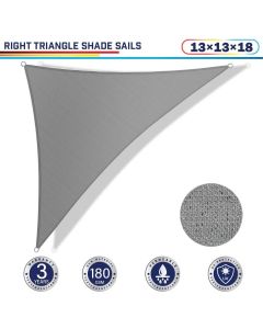 Windscreen4less 13ft x 13ft x 18ft Right Triangle Curve Edge Sun Shade Sail Canopy in Color Light Gray for Outdoor Patio Backyard UV Block Awning with Steel D-Rings 180GSM (3 Year Warranty) - Customized Sizes Available