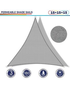 Windscreen4less 15ft x 15ft x 15ft Triangle Curve Edge Sun Shade Sail Canopy in Color Light Gray for Outdoor Patio Backyard UV Block Awning with Steel D-Rings 180GSM (3 Year Warranty) - Customized Sizes Available