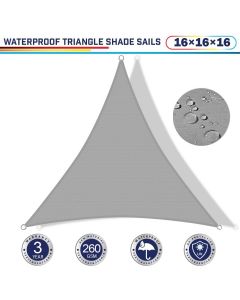 Windscreen4less Terylene Waterproof 16ft x 16ft x 16ft Triangle Curve Edge in Color Light Gray Sun Shade Sail UV Blocker Sunshade Patio Canopy Sail (3 Year Warranty)