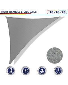 Windscreen4less 16ft x 16ft x 23ft Right Triangle Curve Edge Sun Shade Sail Canopy in Color Light Gray for Outdoor Patio Backyard UV Block Awning with Steel D-Rings 180GSM (3 Year Warranty) - Customized Sizes Available