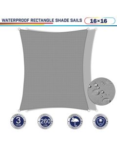Windscreen4less Waterproof 16ft x 16ft in Color Light Gray Sun Shade Sail Terylene UV Blocker Rectangle Sunshade Patio Canopy Sail  (3 Year Warranty)(Customized) 
