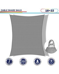 Windscreen4less Steel Wired Light Gray Rectangle 18ft x 22ft A-Ring Reinforcement Heavy Duty Strengthen Durable(260GSM)-Galvanized Cable Enhanced Large Sun Shade Sail - 7 Year Warranty