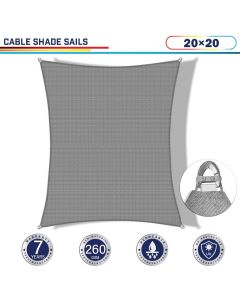 Windscreen4less Steel Wired Light Gray Rectangle 20ft x 20ft A-Ring Reinforcement Heavy Duty Strengthen Durable(260GSM)-Galvanized Cable Enhanced Large Sun Shade Sail - 7 Year Warranty