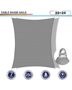 Windscreen4less Steel Wired Light Gray Rectangle 20ft x 24ft A-Ring Reinforcement Heavy Duty Strengthen Durable(260GSM)-Galvanized Cable Enhanced Large Sun Shade Sail - 7 Year Warranty