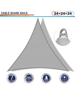 Windscreen4less Steel Wired Light Gray Triangle 24ft x 24ft x 24ft A-Ring Reinforcement Heavy Duty Strengthen Durable(260GSM)-Galvanized Cable Enhanced Large Sun Shade Sail - 7 Year Warranty