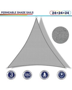 Windscreen4less 24ft x 24ft x 24ft Triangle Curve Edge Sun Shade Sail Canopy in Color Light Gray for Outdoor Patio Backyard UV Block Awning with Steel D-Rings 180GSM (3 Year Warranty) - Customized Sizes Available