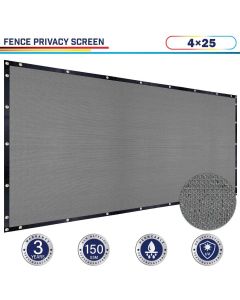 Windscreen4less 4ft x 25ft Heavy Duty Privacy Fence Screen in Color Gray with Brass Grommet 88% Blockage Windscreen Outdoor Mesh Fencing Cover Netting 150GSM Fabric (3 Year Warranty)-Custom Sizes Available