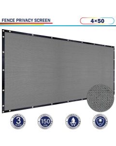 Windscreen4less 4ft x 50ft Heavy Duty Privacy Fence Screen in Color Gray with Brass Grommet 88% Blockage Windscreen Outdoor Mesh Fencing Cover Netting 150GSM Fabric (3 Year Warranty)-Custom Sizes Available