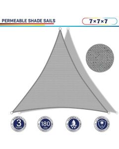 Windscreen4less 7ft x 7ft x 7ft Triangle Curve Edge Sun Shade Sail Canopy in Color Light Gray for Outdoor Patio Backyard UV Block Awning with Steel D-Rings 180GSM (3 Year Warranty) - Customized Sizes Available