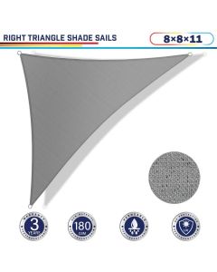 Windscreen4less 8ft x 8ft x 11ft Right Triangle Curve Edge Sun Shade Sail Canopy in Color Light Gray for Outdoor Patio Backyard UV Block Awning with Steel D-Rings 180GSM (3 Year Warranty) - Customized Sizes Available