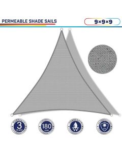 Windscreen4less 9ft x 9ft x 9ft Triangle Curve Edge Sun Shade Sail Canopy in Color Light Gray for Outdoor Patio Backyard UV Block Awning with Steel D-Rings 180GSM (3 Year Warranty) - Customized Sizes Available