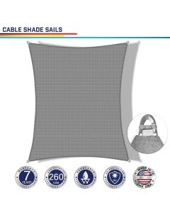 Windscreen4less Steel Wired Light Gray Custom Size Rectangle 2-48ft x 2-48ft A-Ring Reinforcement Heavy Duty Strengthen Durable(260GSM)-Galvanized Cable Enhanced Large Sun Shade Sail - 7 Year Warranty