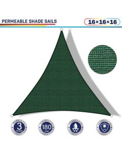 Windscreen4less 16ft x 16ft x 16ft Triangle Curve Edge Sun Shade Sail Canopy in Color Dark Green for Outdoor Patio Backyard UV Block Awning with Steel D-Rings 180GSM (3 Year Warranty) - Customized Sizes Available