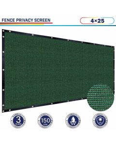 Windscreen4less 4ft x 25ft Heavy Duty Privacy Fence Screen in Color Dark Green with Brass Grommet 88% Blockage Windscreen Outdoor Mesh Fencing Cover Netting 150GSM Fabric (3 Year Warranty)-Custom Sizes Available