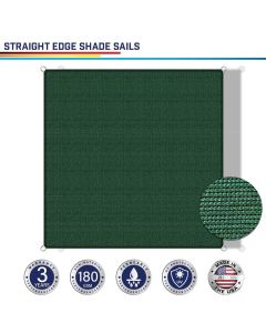Windscreen4less Custom Size 5-24ft x 5-24ft Rectangle Straight Edge Sun Shade Sail Canopy in Color Dark Green for Outdoor Patio Backyard UV Block Awning with Steel D-Rings 180GSM (3 Year Warranty)