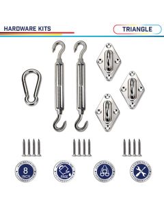 Windscreen4less Sun Shade Sail Hardware Kit - 8 Inches - Super Heavy Duty - For Triangle Sun Shade Sail