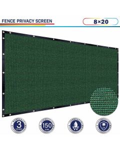 Windscreen4less 8ft x 20ft Heavy Duty Privacy Fence Screen in Color Dark Green with Brass Grommet 88% Blockage Windscreen Outdoor Mesh Fencing Cover Netting 150GSM Fabric (3 Year Warranty)-Custom Sizes Available