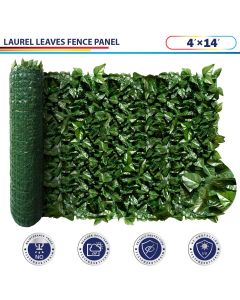 Windscreen4less Artificial Faux Ivy Leaf Decorative Fence Screen 04'x14' Green Faux Laurel Leaves Fence Panel