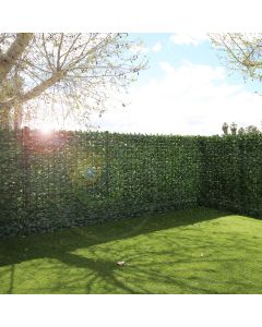 Real Scene Effect of Windscreen4less Artificial Faux Ivy Leaf Decorative Fence Screen 39" x 117" Green Faux Laurel Leaves Fence Panel