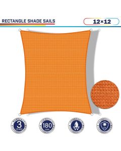 Windscreen4less 12ft x 12ft Rectangle Curve Edge Sun Shade Sail Canopy in Color Orange for Outdoor Patio Backyard UV Block Awning with Steel D-Rings 180GSM (3 Year Warranty) - Customized Sizes Available