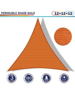 Windscreen4less 12ft x 12ft x 12ft Triangle Curve Edge Sun Shade Sail Canopy in Color Orange for Outdoor Patio Backyard UV Block Awning with Steel D-Rings 180GSM (3 Year Warranty) - Customized Sizes Available