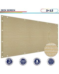Windscreen4less 3'x12' Beige Deck Balcony Privacy Screen for Deck Pool Fence Railings Apartment Balcony Privacy Screen for Patio Yard Porch Chain Link Fence Condo with Zip Ties (3 Year Warranty)-Custom Sizes Available