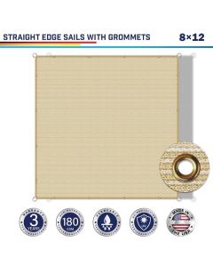 Windscreen4less 8ft x 12ft Pergola Shade Cover with Grommets, Rectangle Sun Shade Sail for Outdoor, Patio, Garden, Backyard, Beige  (3 Year Warranty) - Customized Sizes Available