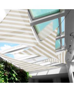 Real Scene Effect of Windscreen4less Custom Size 2-28ft x 2-28ft x 2-40ft Triangle Curve Edge Sun Shade Sail Canopy in Color Beige with White for Outdoor Patio Backyard UV Block Awning with Steel D-Rings 180GSM (3 Year Warranty)