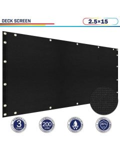 Windscreen4less 2.5'x15' Black Deck Balcony Privacy Screen for Deck Pool Fence Railings Apartment Balcony Privacy Screen for Patio Yard Porch Chain Link Fence Condo with Zip Ties (3 Year Warranty)-Custom Sizes Available