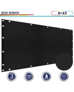 Windscreen4less 3ft x 12ft Black Deck Balcony Privacy Screen for Deck Pool Fence Railings Apartment Balcony Privacy Screen for Patio Yard Porch Chain Link Fence Condo with Zip Ties (3 Year Warranty)-Custom Sizes Available