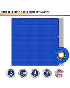 Windscreen4less Custom Size 2-24ft x 2-24ft Rectangle Straight Edge Sun Shade Sail Canopy With Grommets in Color Blue for Outdoor Patio Backyard UV Block Awning with Steel D-Rings 180GSM (3 Year Warranty)