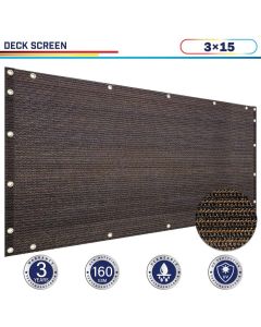 Windscreen4less 3ft x 15ft Heavy Duty Privacy Deck Screen in Color Brown with Brass Grommet 90% Blockage Windscreen Outdoor Mesh Fencing Cover Netting 160GSM Fabric (3 Year Warranty)-Custom Sizes Available