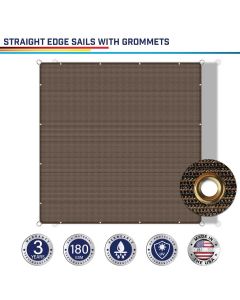 Windscreen4less Custom Size 2-24ft x 2-40ft Rectangle Straight Edge Sun Shade Sail Canopy With Grommets in Color Brown for Outdoor Patio Backyard UV Block Awning with Steel D-Rings 180GSM (3 Year Warranty)