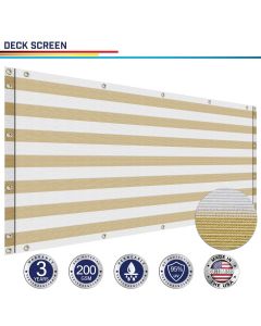 Windscreen4less Custom Size 3ft x 1-320ft Beige with White Strips Deck Balcony Privacy Screen for Deck Pool Fence Railings Apartment Balcony Privacy Screen for Patio Yard Porch Chain Link Fence Condo with Zip Ties (3 Year Warranty)-Custom Sizes Available