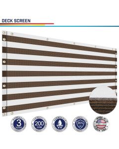 Windscreen4less Custom Size 3ft x 1-320ft Brown with White Strips Deck Balcony Privacy Screen for Deck Pool Fence Railings Apartment Balcony Privacy Screen for Patio Yard Porch Chain Link Fence Condo with Zip Ties (3 Year Warranty)-Custom Sizes Available