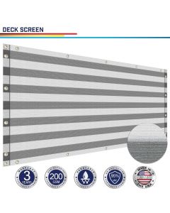 Windscreen4less Custom Size 3ft x 1-320ft Gray with White Strips Deck Balcony Privacy Screen for Deck Pool Fence Railings Apartment Balcony Privacy Screen for Patio Yard Porch Chain Link Fence Condo with Zip Ties (3 Year Warranty)-Custom Sizes Available