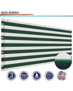 Windscreen4less Custom Size 3ft x 1-320ft Green with White Strips Deck Balcony Privacy Screen for Deck Pool Fence Railings Apartment Balcony Privacy Screen for Patio Yard Porch Chain Link Fence Condo with Zip Ties (3 Year Warranty)-Custom Sizes Available