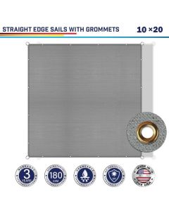 Windscreen4less 10ft x 20ft Pergola Shade Cover with Grommets, Rectangle Sun Shade Sail for Outdoor, Patio, Garden, Backyard, Light Grey  (3 Year Warranty) - Customized Sizes Available