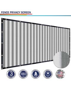 Windscreen4less Custom Size 1-16ft x 1-300ft Heavy Duty Privacy Fence Screen in Color Gray with White Strips with Brass Grommet 90% Blockage Windscreen Outdoor Mesh Fencing Cover Netting 180GSM Fabric w/3-Year Warranty