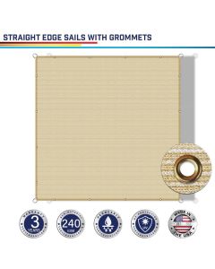 Windscreen4less Custom Size 2-24ft x 2-40ft Rectangle Straight Edge Sun Shade Sail Canopy With Grommets in Color Beige for Outdoor Patio Backyard UV Block Awning with Steel D-Rings 240GSM (3 Year Warranty)