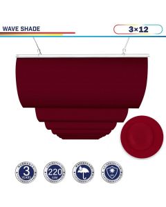 Outdoor Waterproof Retractable Pergola Replacement Shade Cover Wave Sail Awning Slide on Wire Shade for Deck Patio Backyard 3ft W x 12ft L Red 220GSM (3 Year Warranty)-Custom Sizes Available
