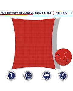 Windscreen4less Terylene Waterproof 10ft x 15ft Rectangle Curve Edge Sun Shade Sail Canopy in Color Red for Outdoor Patio Backyard UV Block Awning with Steel D-Rings 220GSM (1 Year Warranty)