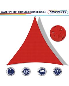 Windscreen4less Terylene Waterproof 12ft x 12ft x 12ft Triangle Curve Edge Sun Shade Sail Canopy in Color Red for Outdoor Patio Backyard UV Block Awning with Steel D-Rings 220GSM (1 Year Warranty)