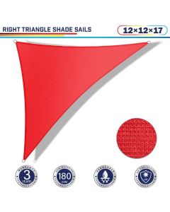 Windscreen4less 12ft x 12ft x 17ft Right Triangle Curve Edge Sun Shade Sail Canopy in Color Red for Outdoor Patio Backyard UV Block Awning with Steel D-Rings 180GSM (3 Year Warranty) - Customized Sizes Available