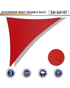 Windscreen4less Terylene Waterproof 12ft x 12ft x 17ft Right Triangle Curve Edge in Color Red Sun Shade Sail UV Blocker Sunshade Patio Canopy Sail (3 Year Warranty)